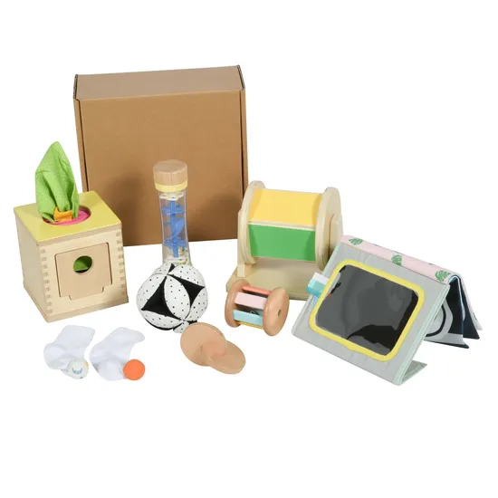 Scatola di abbonamento per giocattoli educativi Montessori in legno per bambini dai 9 ai 10 mesi