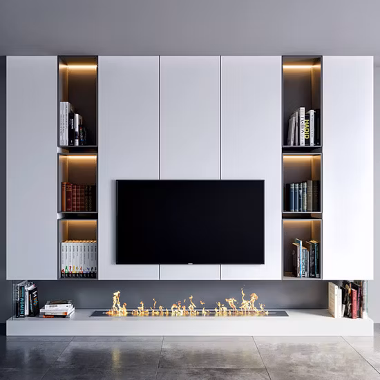 Mobili per soggiorno montati a parete in legno PA Camino galleggiante di lusso Supporti TV moderni