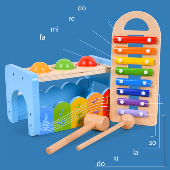 Xilofono in legno, musica infantile per bambini, giocattolo educativo Montessori, strumento musicale multifunzionale 2 in 1 per bambini