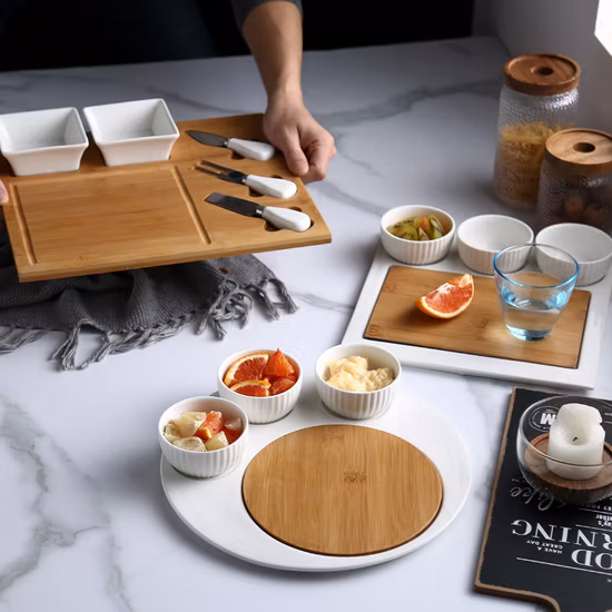 Vassoio da portata in bambù di grandi dimensioni per utensili da cucina per frutta e verdura in legno di bambù OEM
