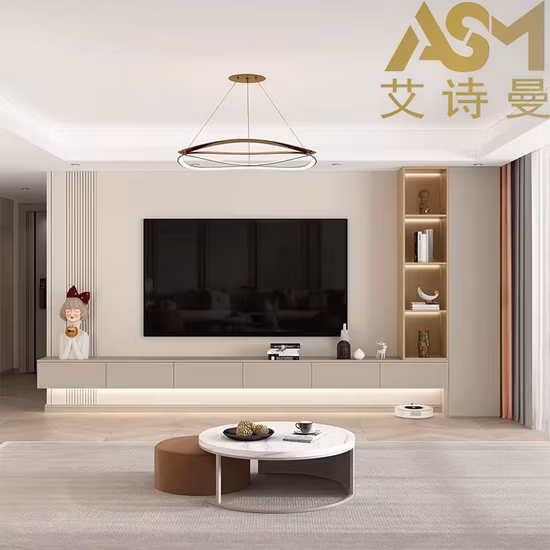Porta TV semplice in legno con camino e 2 ante