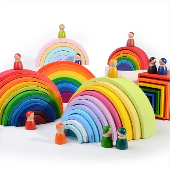 Giocattoli educativi per l'apprendimento in legno, scatole impilabili Montessori, colori arcobaleno, blocchi impilabili
